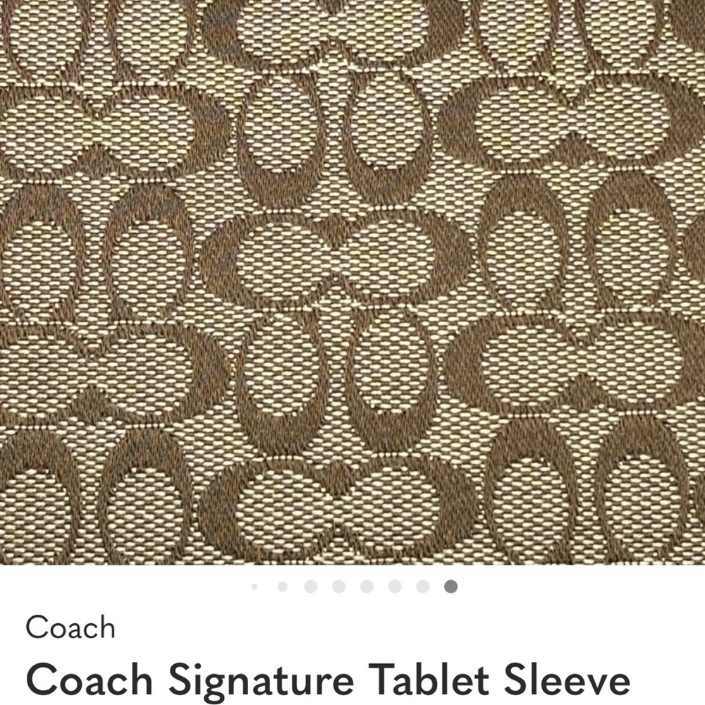 Coach Signature Tablet Sleeve Khaki Jacquard Gold Leather 8.25 x 10.35 - Picture 8 of 8